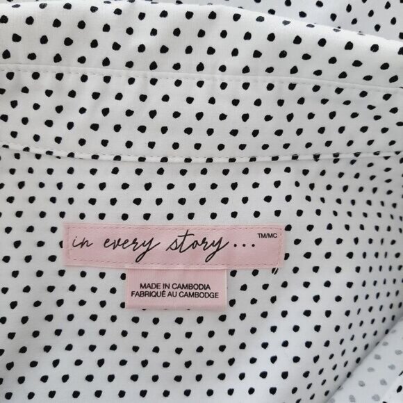 IN EVERY STORY Penningtons Utility Sleeve Button Down Shirt Polka Dot B&W Sz 1X - Picture 14 of 16